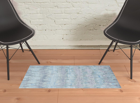 2' X 3' Blue Green And Gray Abstract Tufted Handmade Area Rug