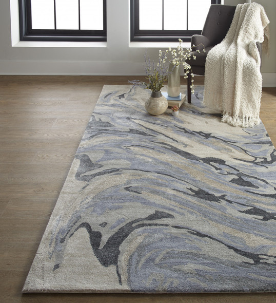 8' X 10' Blue Gray And Taupe Abstract Tufted Handmade Area Rug