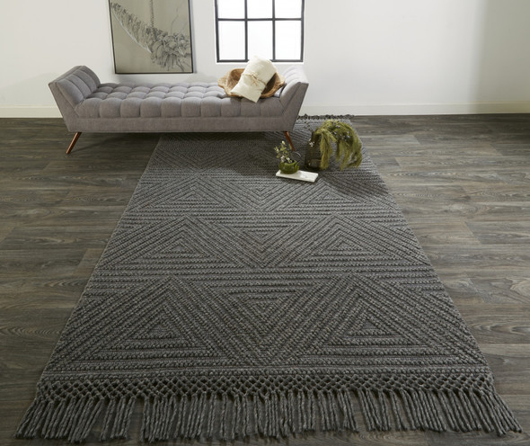 4' X 6' Gray Wool Geometric Hand Woven Area Rug With Fringe