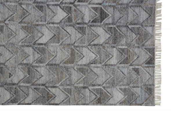 8' X 10' Gray Silver And Taupe Geometric Hand Woven Stain Resistant Area Rug With Fringe