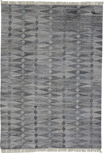 9' X 12' Gray Silver And Ivory Geometric Hand Woven Stain Resistant Area Rug With Fringe