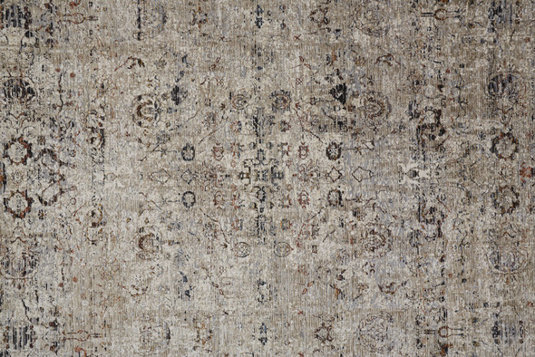 12' Taupe Ivory And Gray Abstract Distressed Runner Rug With Fringe