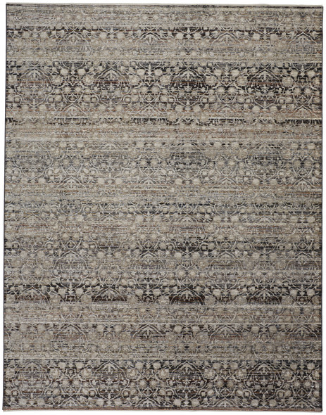 2' X 3' Gray Ivory And Tan Abstract Distressed Area Rug With Fringe