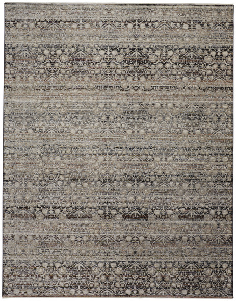 10' X 13' Gray Ivory And Tan Abstract Distressed Area Rug With Fringe