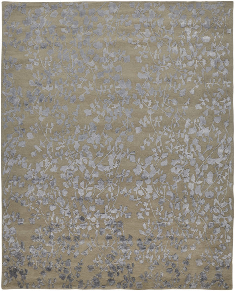 8' X 10' Tan Silver And Gray Wool Floral Tufted Handmade Area Rug