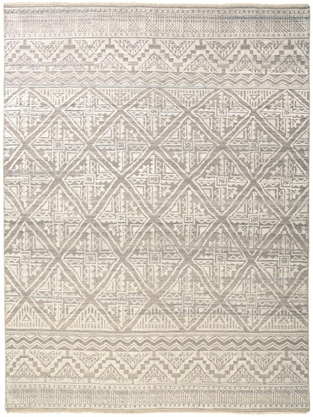 5' X 8' Ivory Tan And Gray Geometric Hand Knotted Area Rug