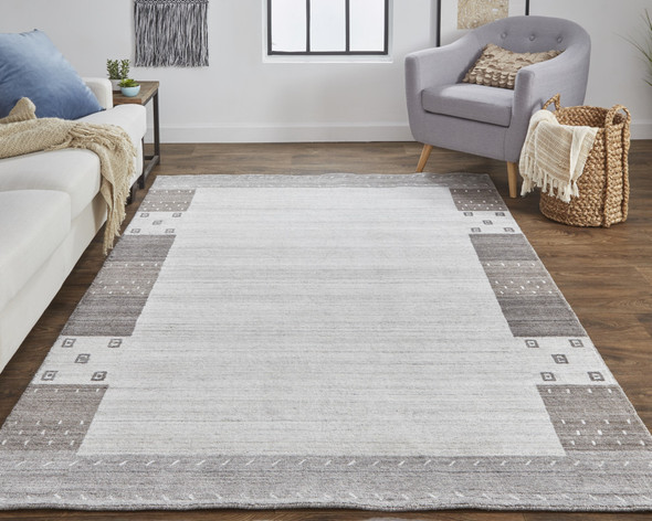 5' X 8' Gray Silver And Black Wool Hand Knotted Stain Resistant Area Rug