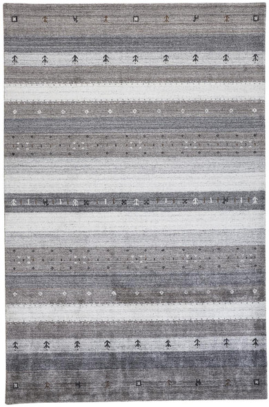 5' X 8' Gray Silver And Black Wool Striped Hand Knotted Stain Resistant Area Rug