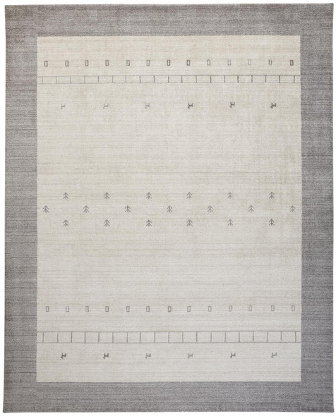8' X 10' Ivory And Gray Wool Hand Knotted Stain Resistant Area Rug