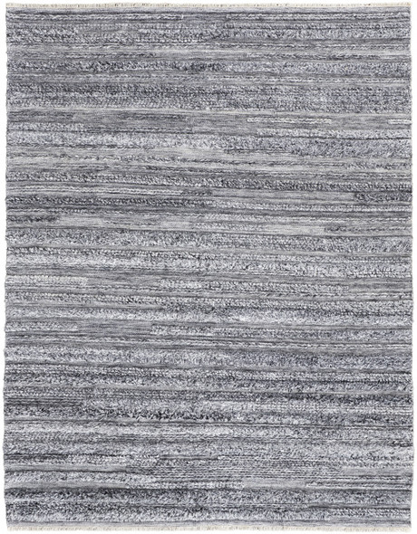 9' X 12' Gray And Ivory Striped Hand Woven Stain Resistant Area Rug