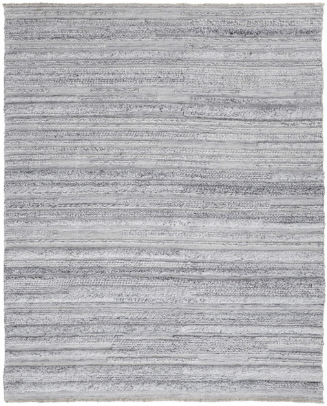 4' X 6' Gray Silver And Ivory Striped Hand Woven Stain Resistant Area Rug