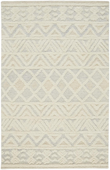 10' X 14' Ivory Blue And Tan Wool Geometric Tufted Handmade Stain Resistant Area Rug