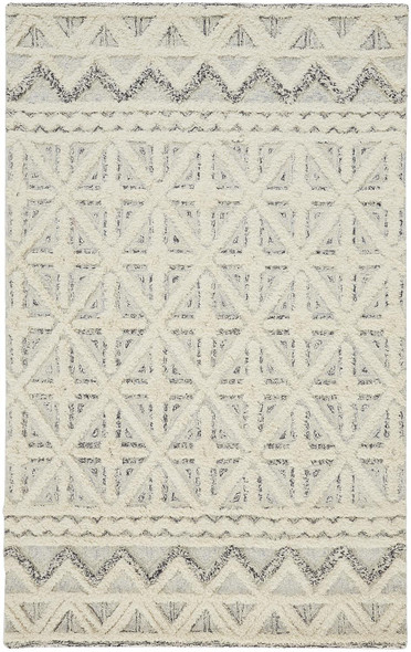 9' X 12' Ivory And Black Wool Geometric Tufted Handmade Stain Resistant Area Rug