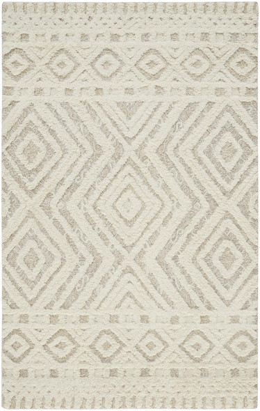 9' X 12' Ivory And Tan Wool Geometric Tufted Handmade Stain Resistant Area Rug