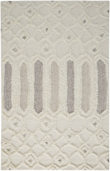 5' X 8' Ivory Taupe And Tan Wool Geometric Tufted Handmade Stain Resistant Area Rug