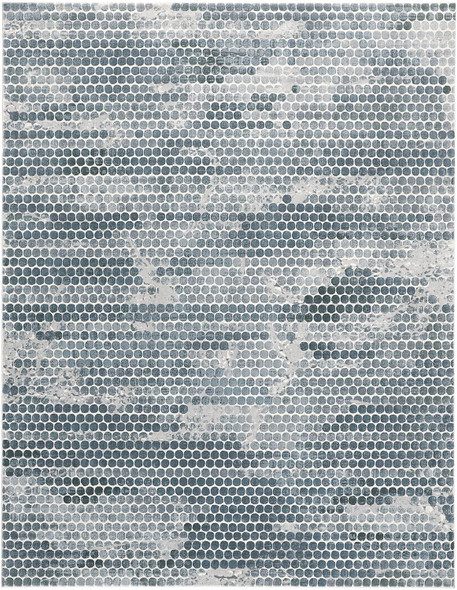 3' X 5' Blue And Gray Polka Dots Distressed Stain Resistant Area Rug