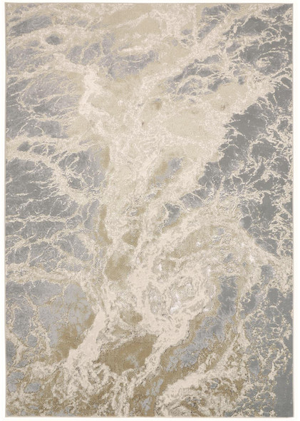 9' X 12' Ivory Silver And Gold Abstract Area Rug