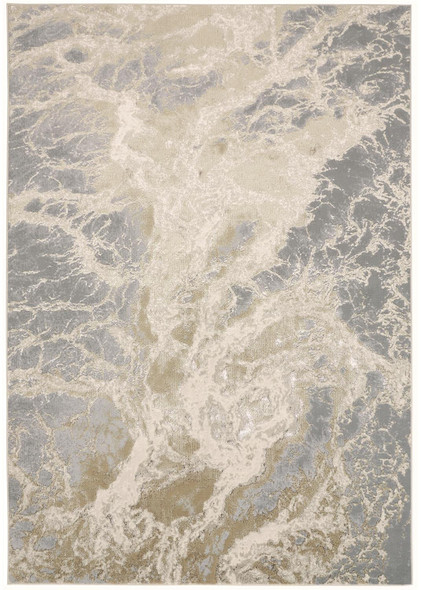 10' X 13' Ivory Silver And Gold Abstract Stain Resistant Area Rug