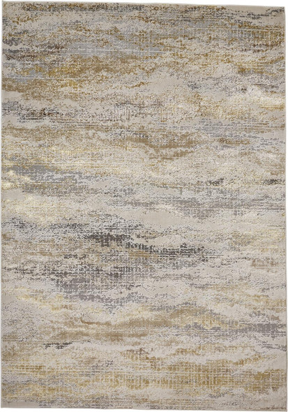 10' X 13' Gold Gray And Ivory Abstract Stain Resistant Area Rug