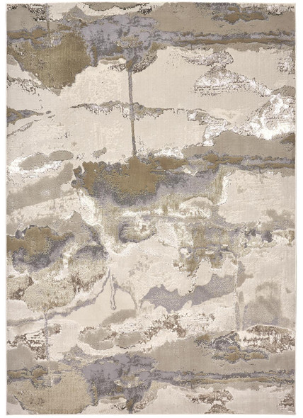 10' X 13' Gray Ivory And Gold Abstract Stain Resistant Area Rug