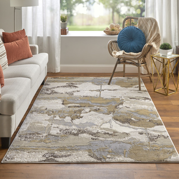 Gray Ivory And Gold Abstract Area Rug