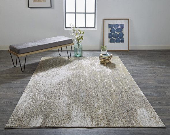 10' X 13' Ivory Gray And Gold Abstract Stain Resistant Area Rug