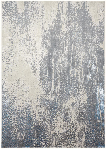 8' X 11' Gray Blue And Ivory Abstract Stain Resistant Area Rug