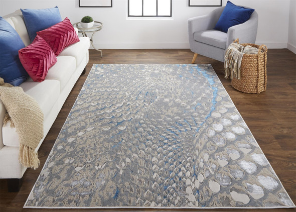 8' X 10' Blue Silver And Gray Geometric Area Rug