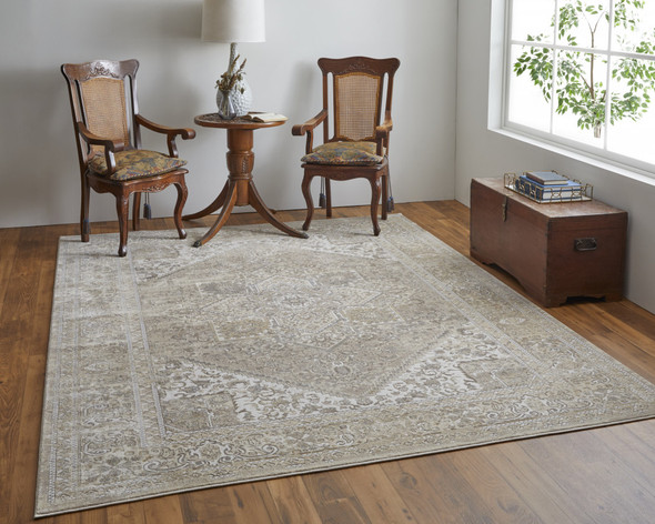 8' X 10' Brown Ivory And Tan Floral Power Loom Distressed Area Rug