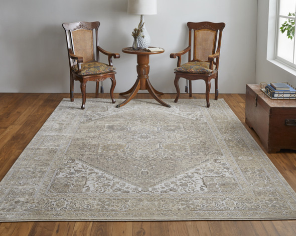 10' X 14' Brown Ivory And Tan Floral Power Loom Distressed Area Rug