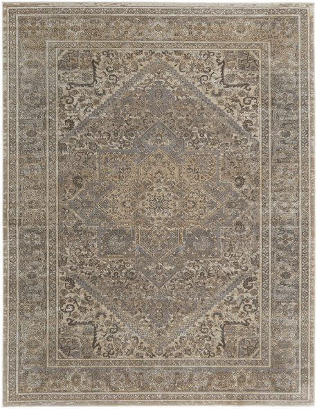 12' X 15' Tan Brown And Ivory Floral Power Loom Distressed Area Rug