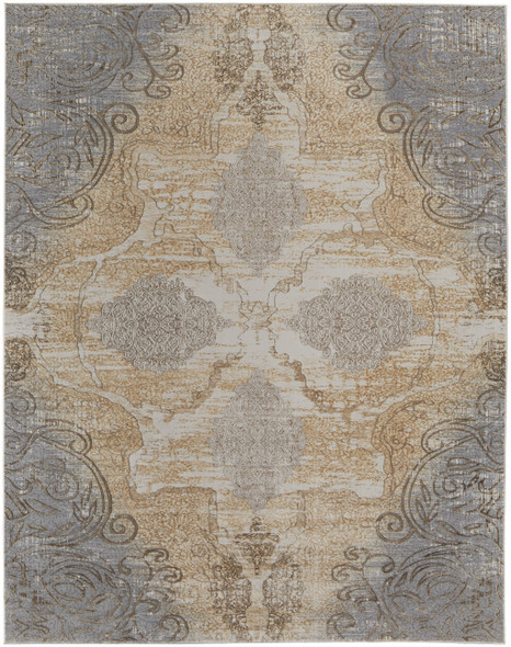 12' X 15' Silver Tan And Gray Floral Power Loom Area Rug