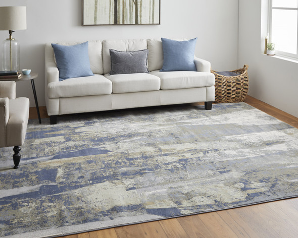 2' X 3' Blue Gray And Tan Abstract Power Loom Distressed Area Rug