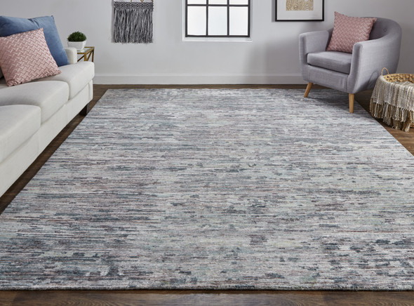 12' X 15' Blue And Gray Wool Abstract Hand Knotted Area Rug