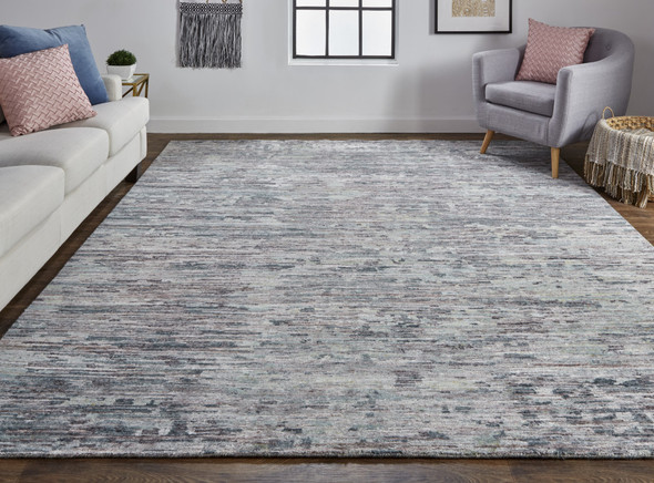 2' X 3' Blue And Gray Wool Abstract Hand Knotted Area Rug