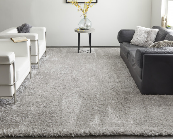 4' X 6' Silver And Gray Shag Power Loom Stain Resistant Area Rug