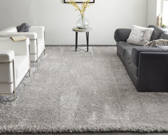 2' X 3' Silver And Gray Shag Power Loom Stain Resistant Area Rug