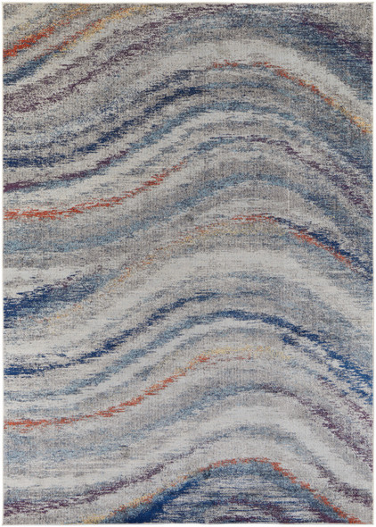 8' X 10' Blue Gray And Orange Abstract Power Loom Stain Resistant Area Rug