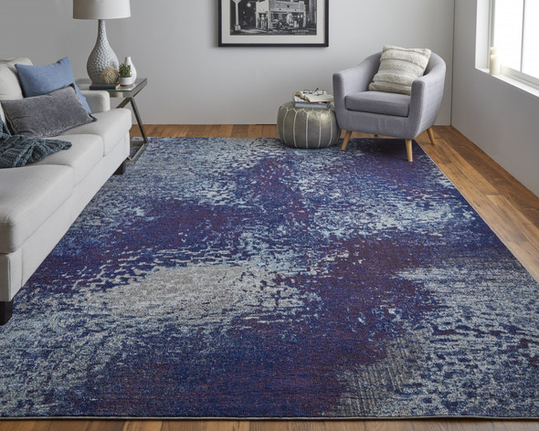 9' X 12' Blue Purple And Ivory Abstract Power Loom Stain Resistant Area Rug