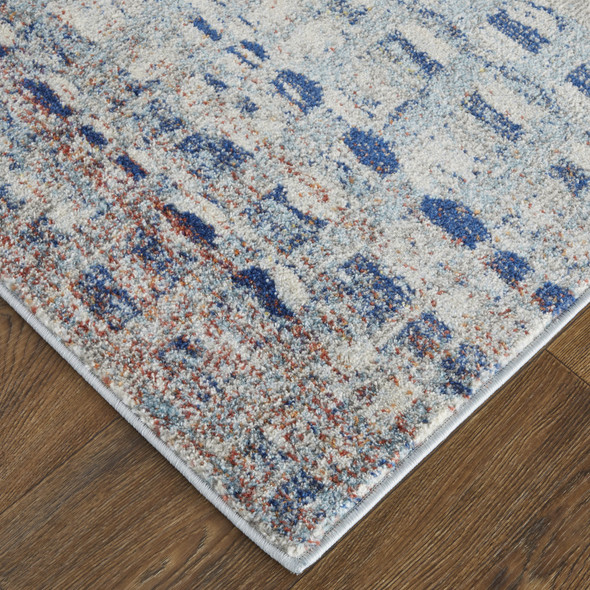 8' X 10' Blue Ivory And Orange Abstract Power Loom Stain Resistant Area Rug