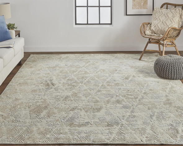 2' X 3' Gray And Taupe Abstract Hand Woven Area Rug