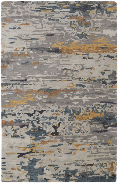 5' X 8' Gray Yellow And Blue Wool Abstract Tufted Handmade Stain Resistant Area Rug