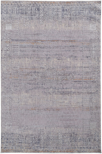 12' X 15' Gray Ivory And Orange Geometric Power Loom Distressed Stain Resistant Area Rug