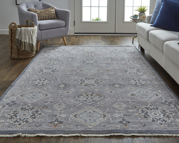 12' X 15' Gray Floral Power Loom Stain Resistant Area Rug