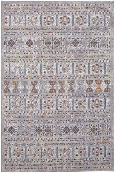 4' X 6' Orange Gray And White Geometric Power Loom Distressed Stain Resistant Area Rug