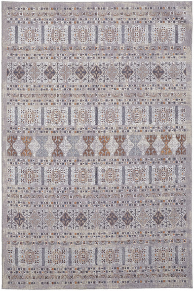 10' X 13' Orange Gray And White Geometric Power Loom Distressed Stain Resistant Area Rug