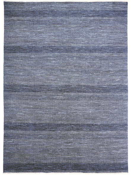 9' X 12' Blue And Gray Wool Striped Hand Knotted Area Rug