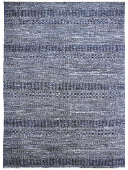 5' X 8' Blue And Gray Wool Striped Hand Knotted Area Rug