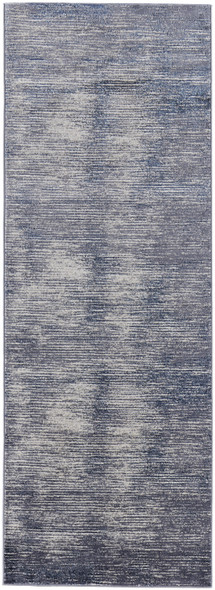 8' Blue Gray And Ivory Striped Power Loom Distressed Runner Rug