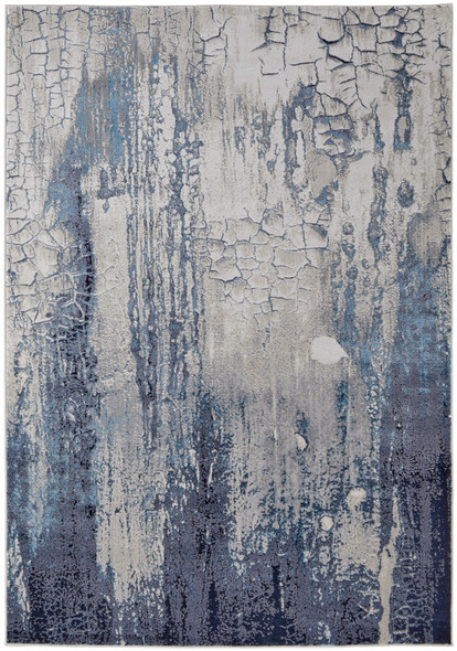 7' X 10' Ivory Blue And Black Abstract Power Loom Distressed Area Rug